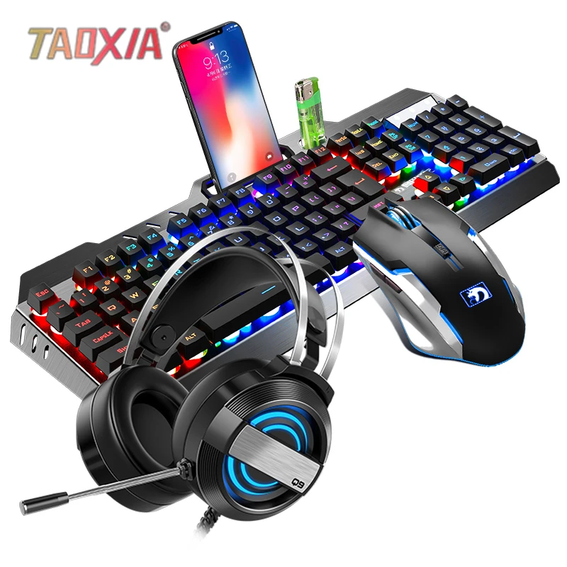  Mechanical Keyboard And Mouse Headset Three-piece Suit Desktop Computer Notebook Gaming Peripherals