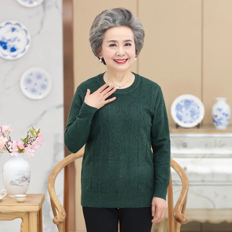 

2018 New Style Middle-aged Mom Sweater Women's Spring And Autumn Loose-Fit Middle-aged Knit Low Waist Jersey Women's Long-Sleeve