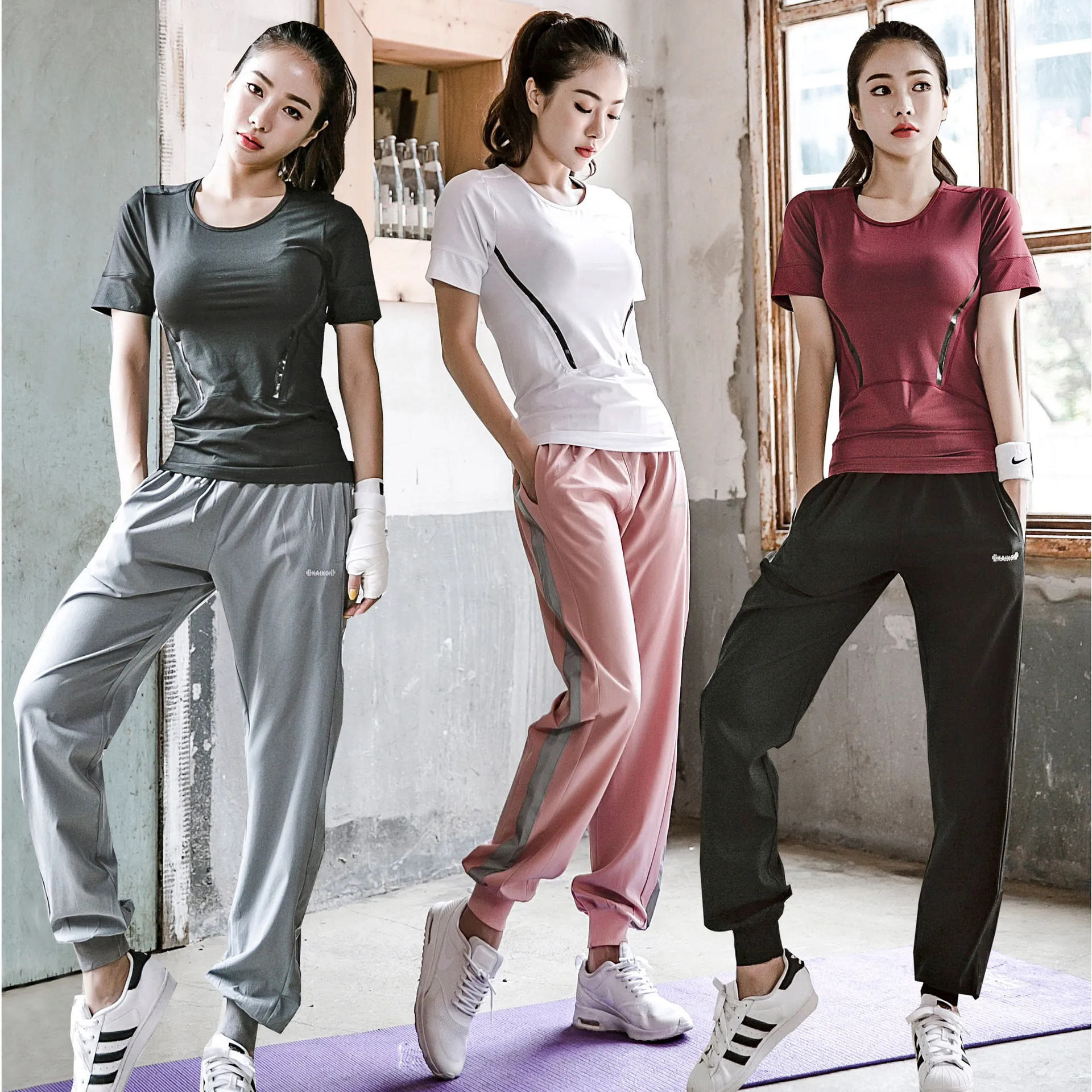 Summer Women Sportswear Loose Quickly Dry Sweatpant Short Sleeve