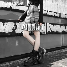 Панк рейв девушка уличная мода кисточкой подол дикая посылка хип юбка талия была тонкая Повседневная мода ретро клетчатая юбка осень зима