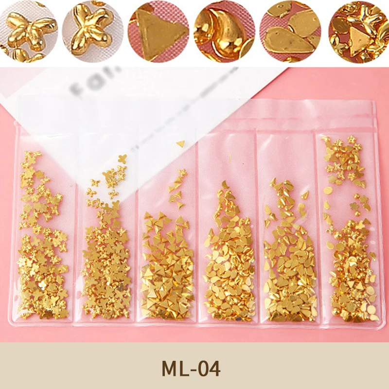 Смешанные металлические цветные 3D украшения для дизайна ногтей неправильной формы золотые серебряные запонки-бисер ювелирные изделия для дизайна ногтей - Цвет: TQ01669