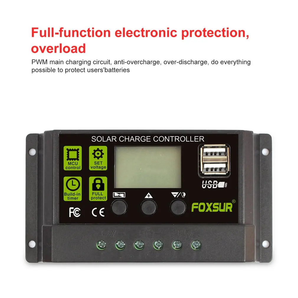FOXSUR 30A автоматический Солнечный Контроллер заряда PWM контроллеры lcd Dual USB 5V Выход солнечная панель PV регулятор
