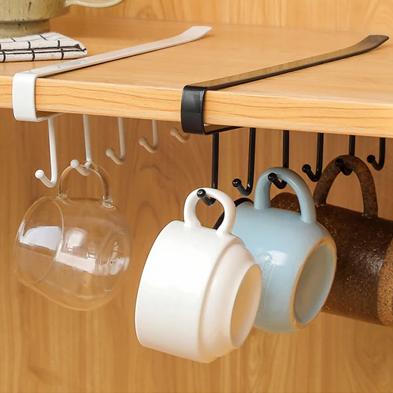 Iron Kitchen Organizer Rack 6 Hooks Kitchenware Cup Towel Hanging