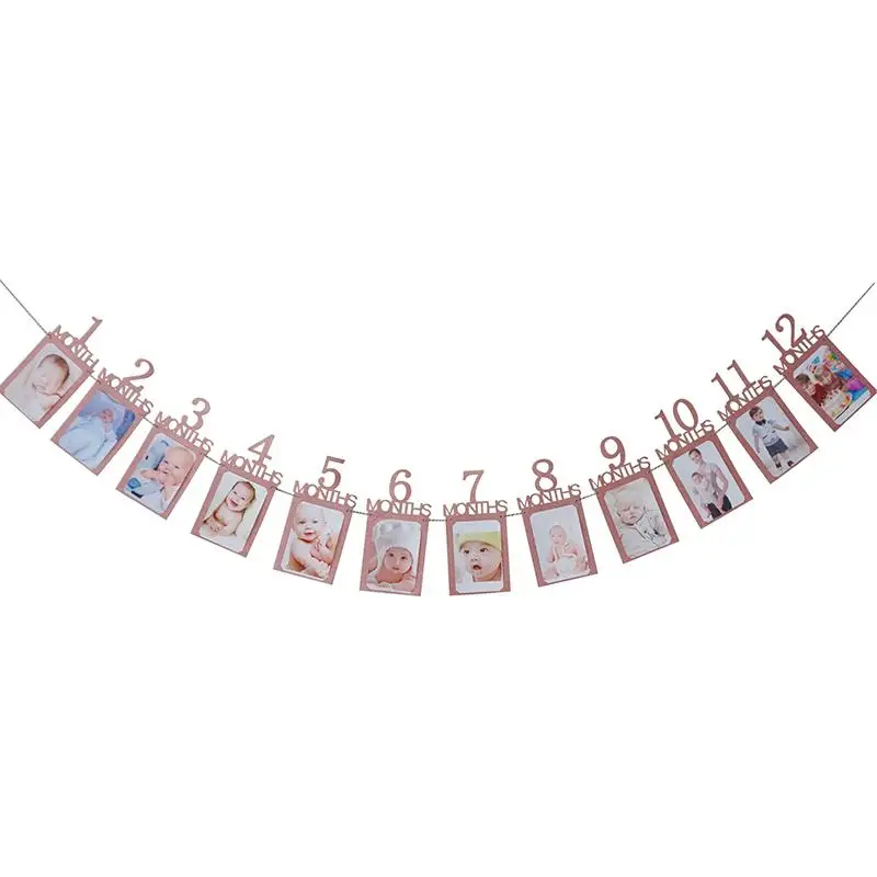 

DIY 1st Birthday Bunting Garland Banner Baby Growth Photo Prop Party Decoration Rose Gold Letter
