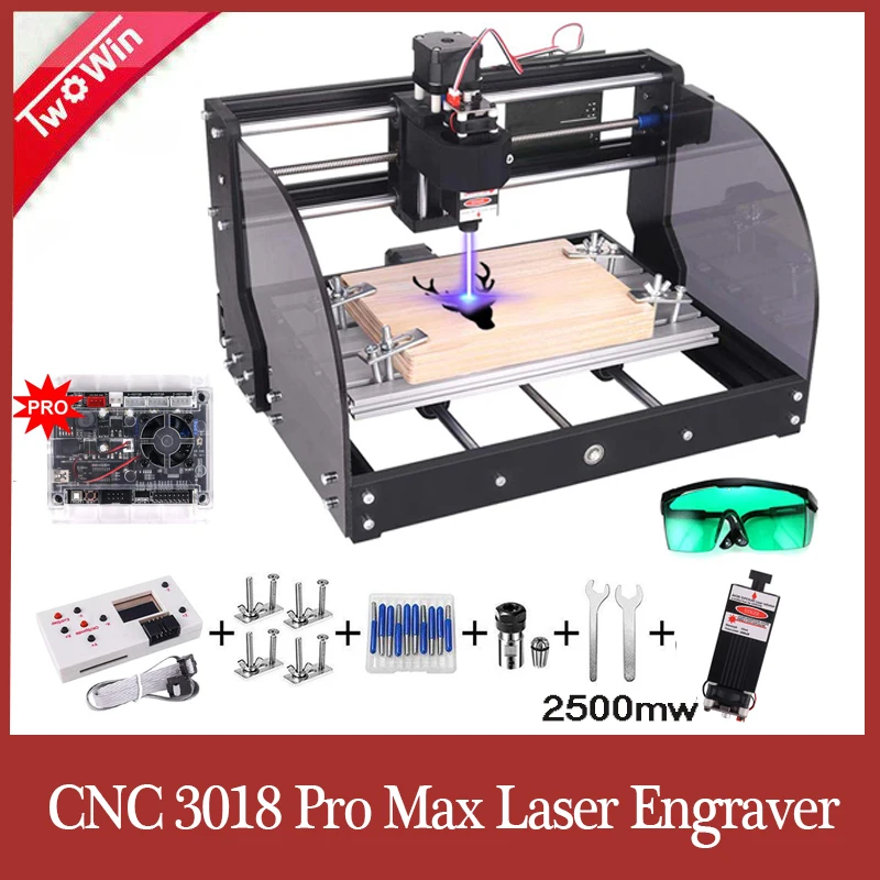 Обновление CNC 3018 Pro Max аппарат для лазерной порезки 3-осевой PBC фрезерный станок для лазерной гравировки GRBL DIY лазерная машина PCB быстроходный деревообрабатывающий фрезерный станок - Цвет: 2500mw laser