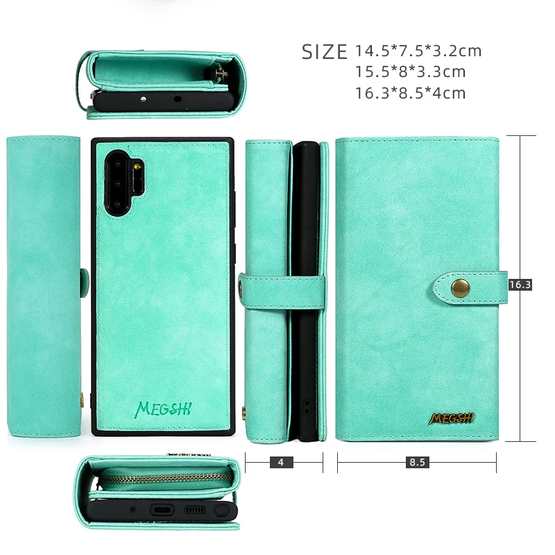 MEGSHI для Sansung Galaxy Note 10 Plus 9 8 S7 Brieftasche Fall 2 в 1 Abnehmbare Leder флип-чехол Magnetische Fall для A50 S105G