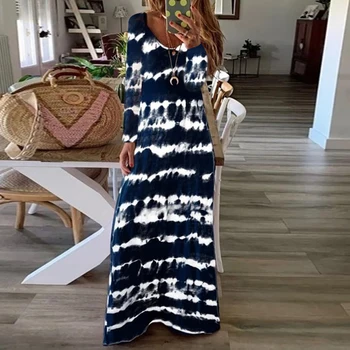 

Spring Autumn Vintage Long Sleeve Party Dress Women Casual Striped Print Loose Long maxi Dress Vestidos Plus Size 5XL