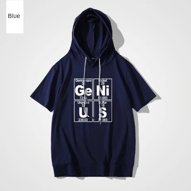 Fashion New Chemical Element Periodic Table Hooded Short-sleeved T-shirt Genius Men and Women Neutral Clothes Couples Wear