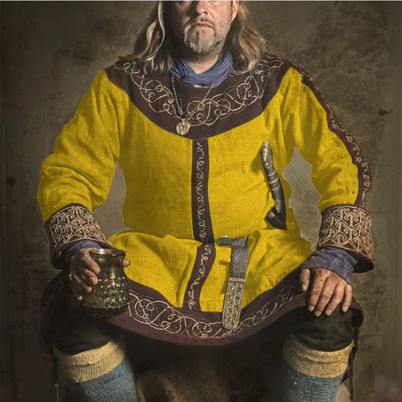 Средневековый Костюм викингов Larp мужская туника платье длинная рубашка