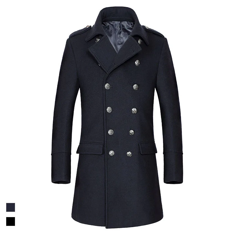 

New Style MEN'S Coat Double Row Solid Color England Stand Collar Trench Coat Men's Fashion Woolen Coat Xz1809