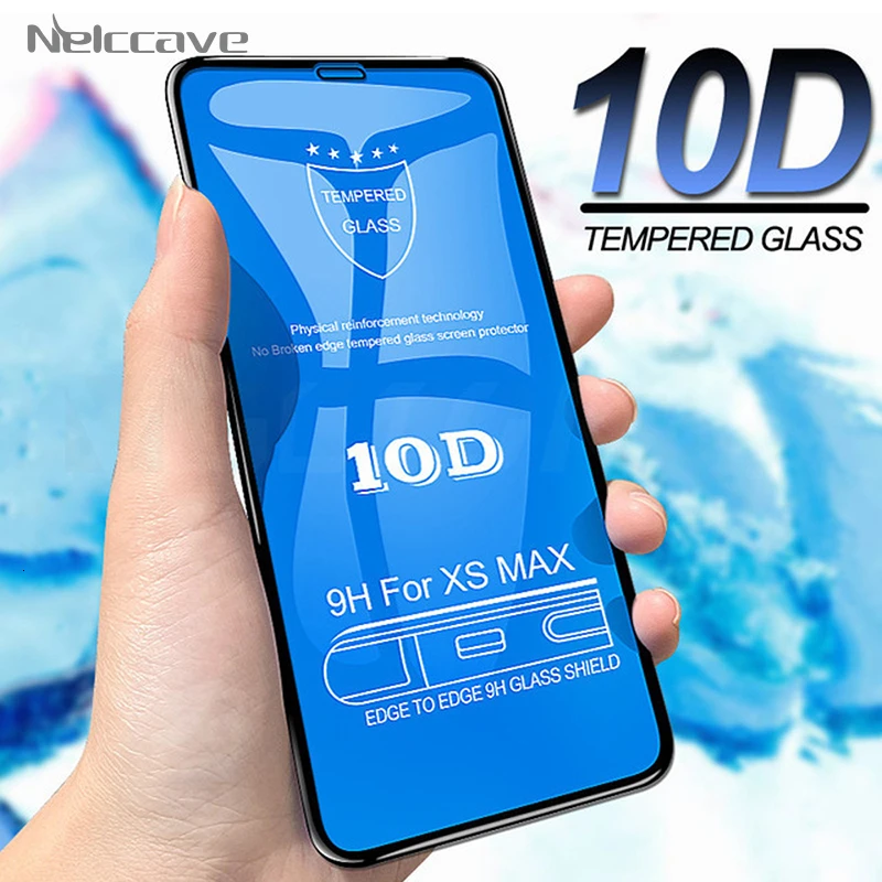 50 штук 10D полное покрытие из закаленного стекла для Apple iPhone 11 Pro XS Max XR X 8 Plus 7 6 6S SE 5 5S Защитная пленка для экрана