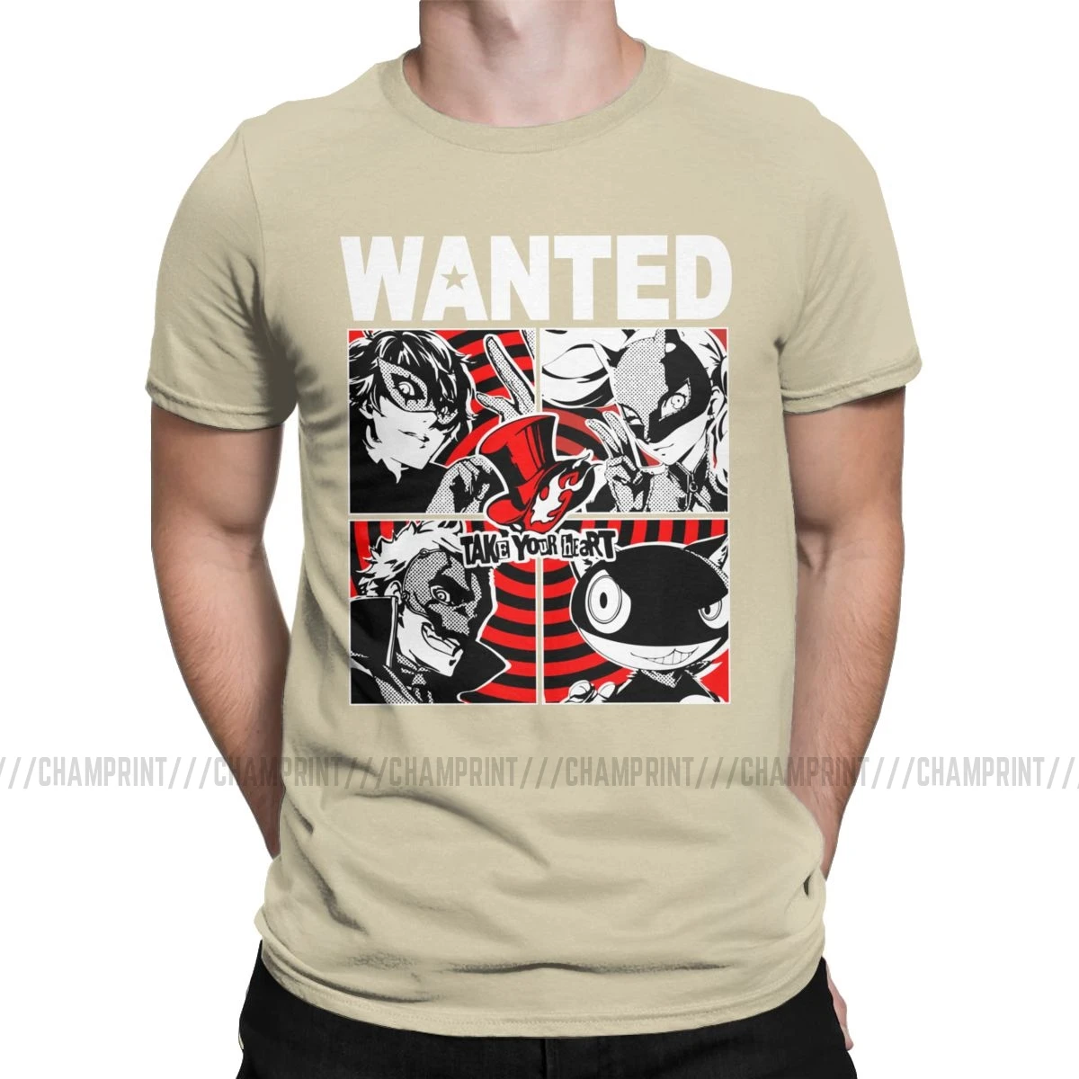 Мужская футболка «The Most Wanted Phantom groves Of Hearts Persona 5», хлопковая футболка с коротким рукавом, 6XL - Цвет: Бежевый