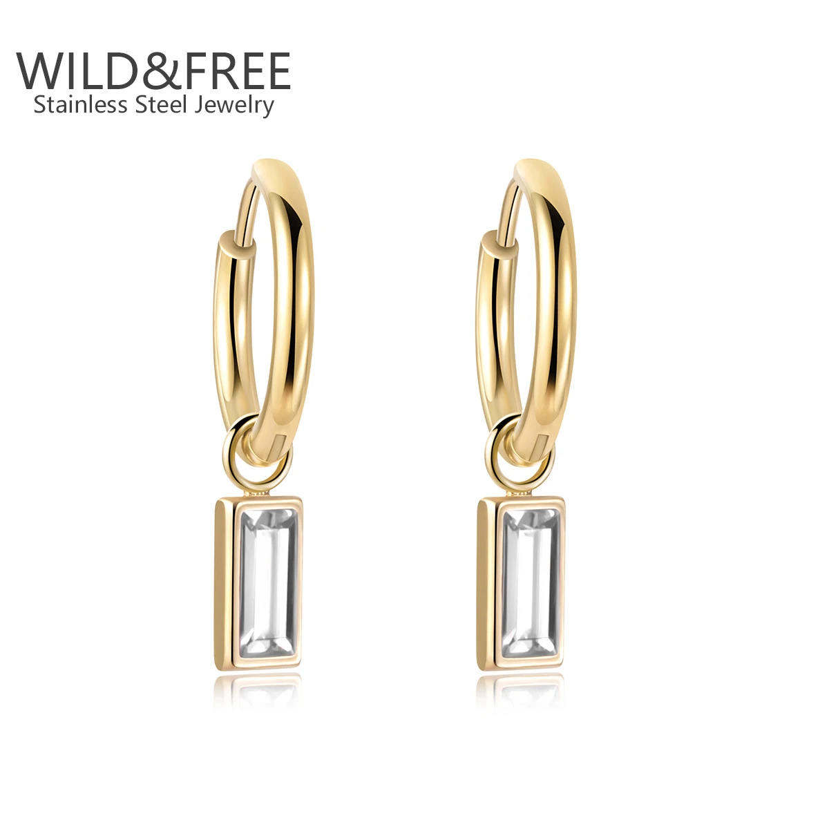 Hoop Earrings Gold Plated AAA Square Cubic Zirconia Drop Hoop Earrings for Women