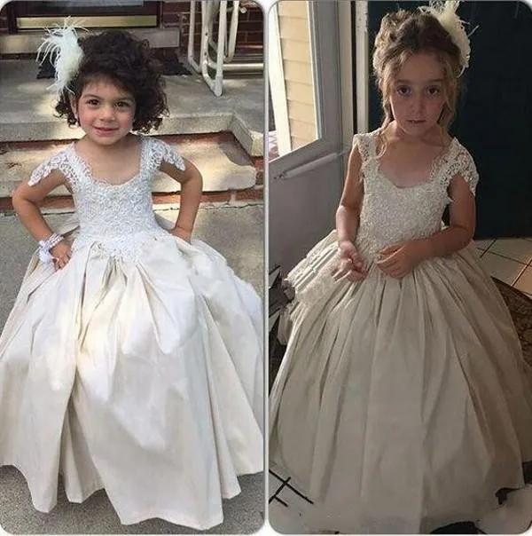 White First Communion Dress Ball Gown for Girls Puffy Skirt Lace Beads Kids Pageant Gown Custom Made Size