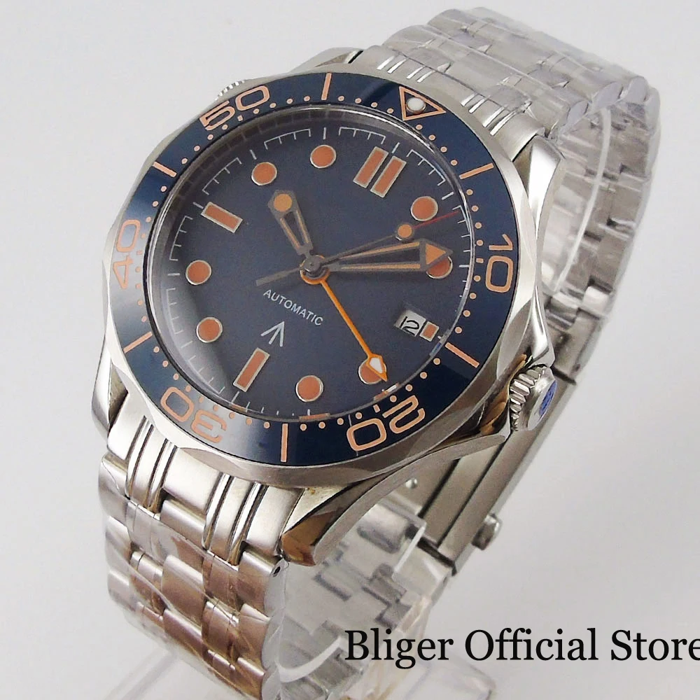 

BLIGER Automatic Date GMT Function Stainless Steel Men Wristwatch Rotating Bezel Nologo Dial