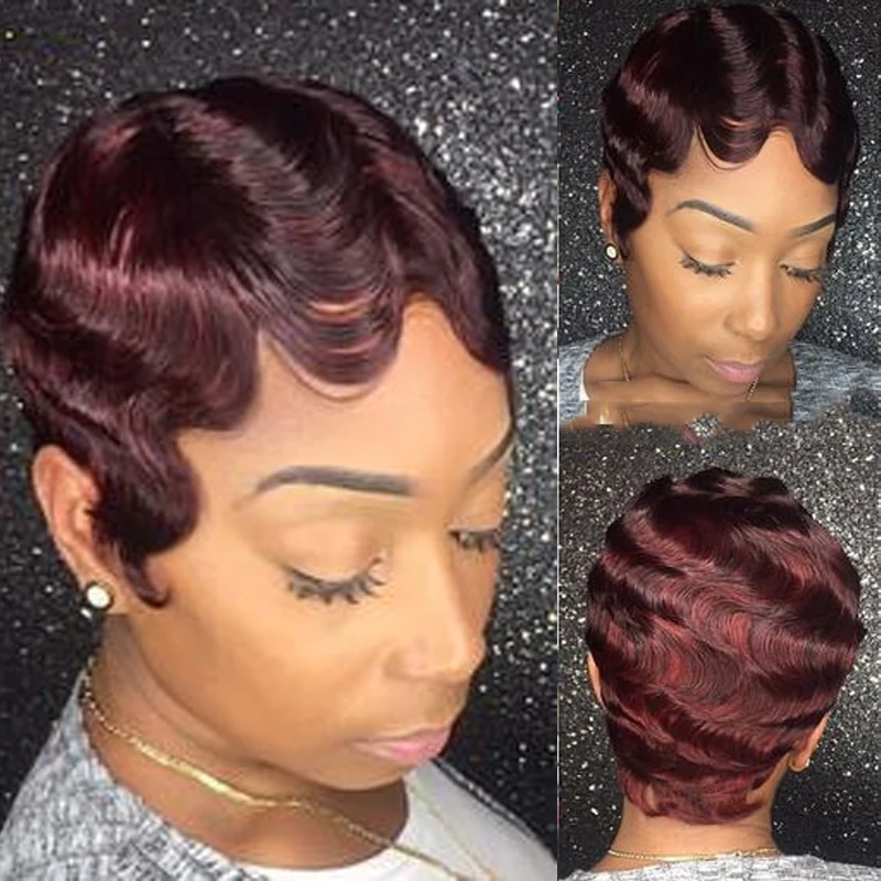 Yellow-Finger-Wave-Short-Bob-Human-Hair-Wigs-Machine-Made-Pixie-Cut-Wigs-For-Black-Women (2)