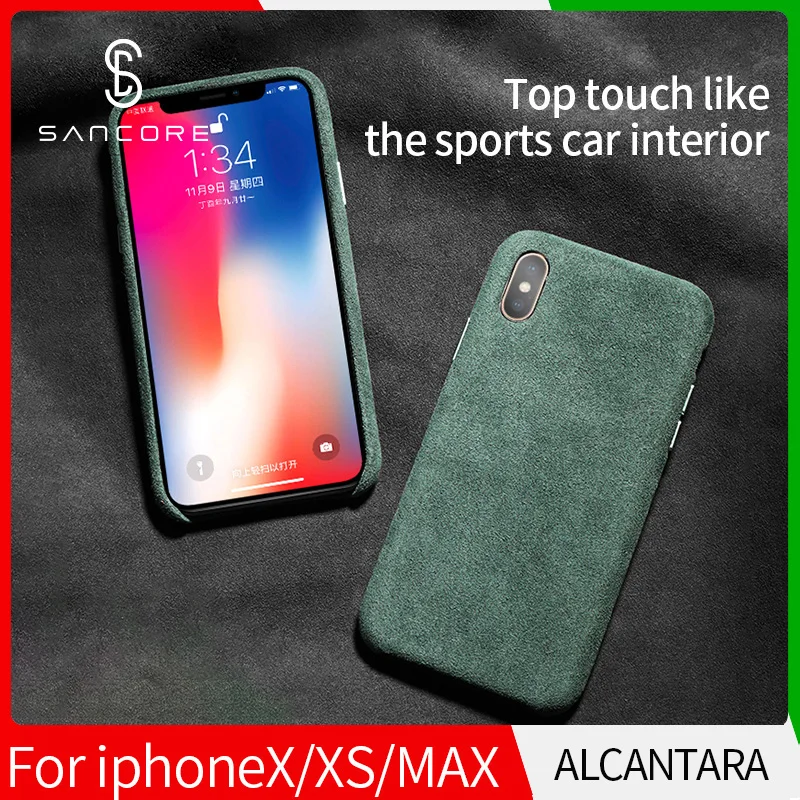 Tanie SanCore dla iPhone X Xr XS Max etui na telefon skóra ALCANTARA Fasion biznes Anti fall skóra luksusowy telefon komórkowy premium Anti wear