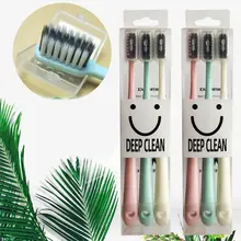 3 шт./компл. для взрослых ультра мягкие бамбуковые угольные щетины, зубная щетка, пластиковая ручка, гигиена полости рта, для домашнего использования в путешествиях с головным чехлом