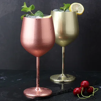 

Durable 500Ml Creative Metal Goblet Seven Color Red Wine Glass Barrel-Type Drop-Resistant Rose Gold Bar Drinking Utensils