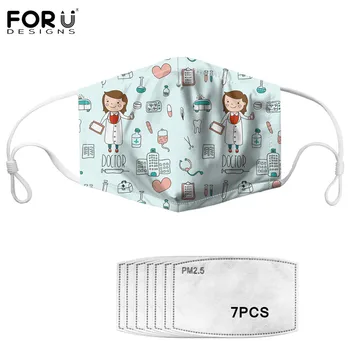 

FORUDESIGNS Nurse Hospital Pattern Women Anti -Dust 2 Filters Face Maks Unisex Breathable Soft Non-disposable