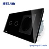 WELAIK 2Frame-Crystal Glass-Panel Wall-Switch-EU Touch-Switch-Screen EU Wall-Socket 2gang-1way AC250V A29218ECW/B ► Photo 2/5