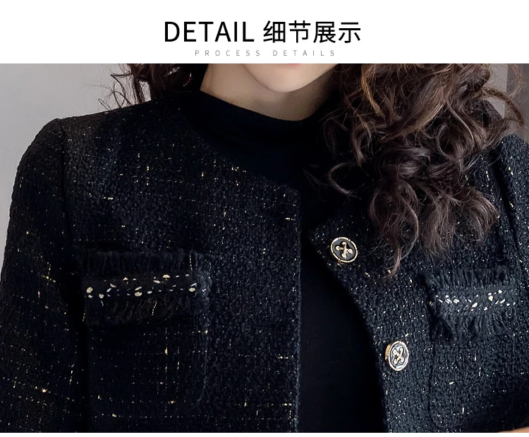 Black Tweed Blazer Skirt Two Piece Sets Autumn Winter New Ladies Tweed Jacket+ Skirt Coat Women Suits Clothes Wholesale