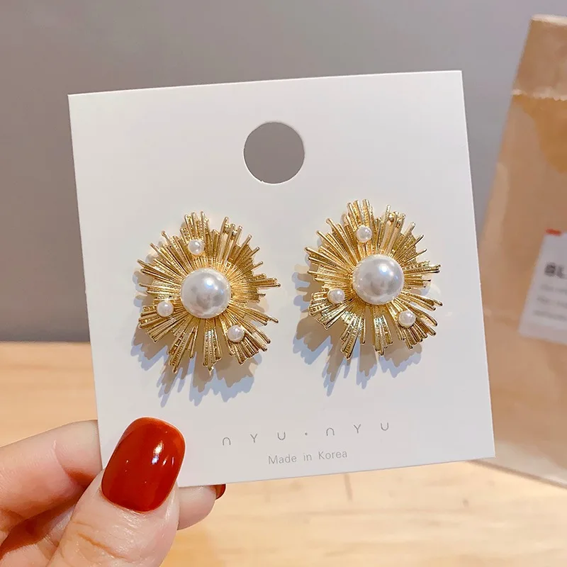 Japan Korea Exaggerated Fireworks Design Full Rhinestone Crystal Big Flower Ball Stud Earrings For Women Elegant Oorbelle | Украшения и
