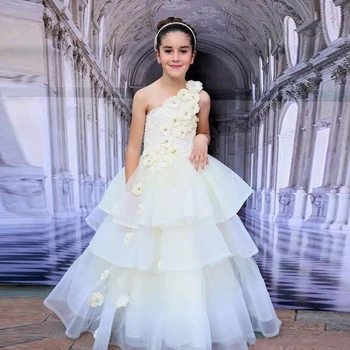 

Amaya One Shoulder 3D Flower Girl Dresses for Wedding Sleeveless Holy Communion Gowns Kids Prom Christmas Dress Vestidos Niña