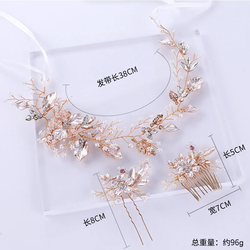 Mission Ming Headdress Europe And America Hot Sales Leaves Hair Band Hand-woven Pearl Headdress Wedding Accessories Bride Access