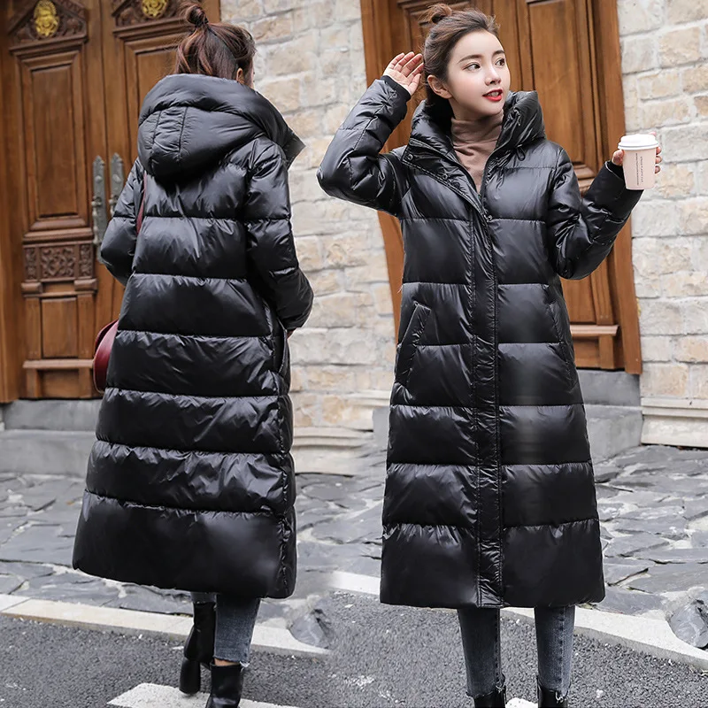 

2019 new bright winter down jacket women's long thick slim fashion down coat women casual wild down parka female outerwear