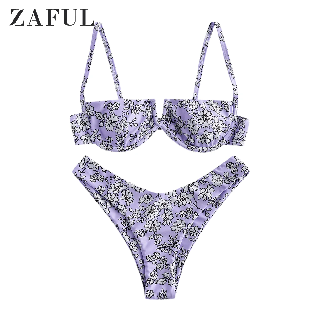 Женский купальник-бикини ZAFUL Раздельный купальник на косточках с цветочным