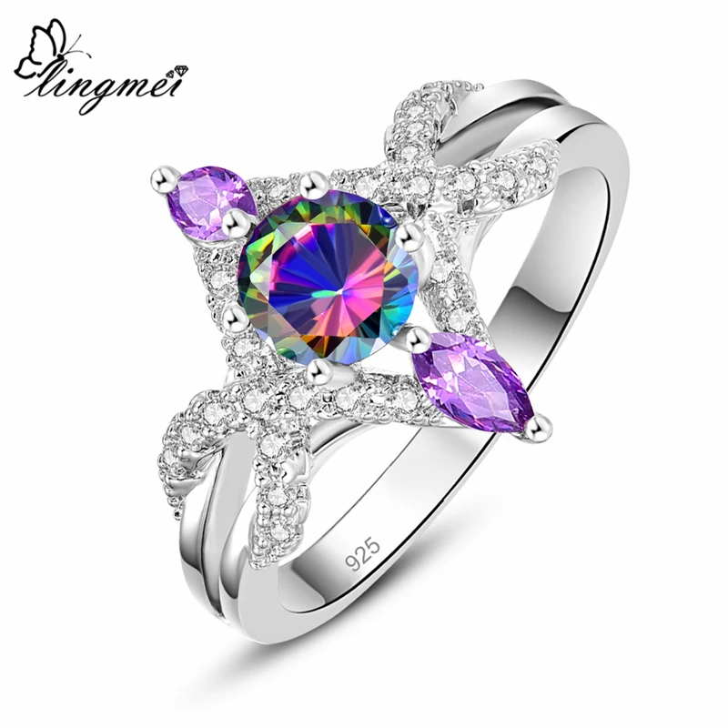 

lingmei Wholesale Women Fashion Gorgeous Wedding Rings Elegant Zircon Silver 925 Ring Size 6 7 8 9 Charms Annviersary Gifts