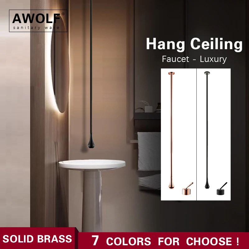 Bathroom Hang Ceiling Basin Faucet Bathtub Spout Tap Black Chrome Solid