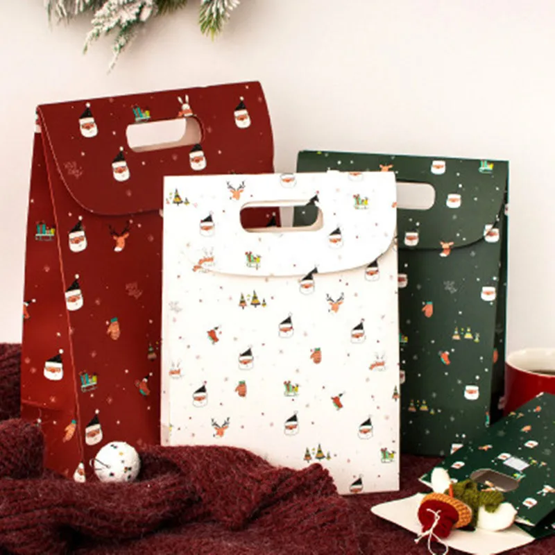 2pcs Christmas Reusable Paper Gift Bags Christmas Santa clause handbag Packaging Paper color boxes For Gifts Xmas Party Favor