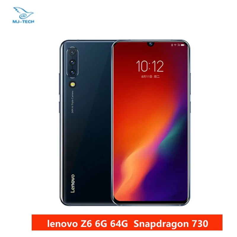 Мобильный телефон lenovo Z6 6G 64G Snapdragon 730, четырехъядерный смартфон, 6,39 дюймов, OLED экран, отпечаток пальца, 4G