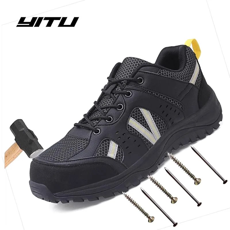

YITU Men Safety Work Shoes Boots Security Anti-smashing Steel Toe Cap Safety Work Shoes Men Indestructible Boots Plus Size 46