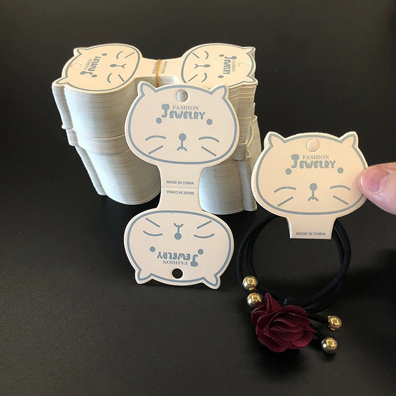 50pcs Kraft Paper Packing Tag Cards for Handmade Hair Jewelry Display Cute Bear Cat Face Stamp Paper Hairband Hanging Price Tag