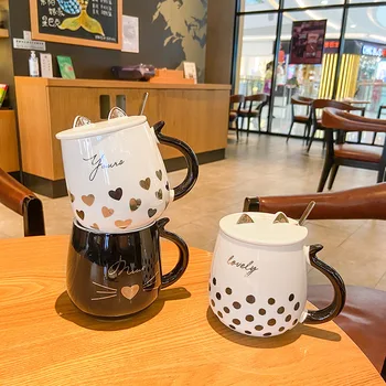 

Mate Cup New 2020 Creative Couples Gifts for Tea Porcelain Ceramic Mug with Lid Mug with Spoon for Office Reusable Eco-friendly