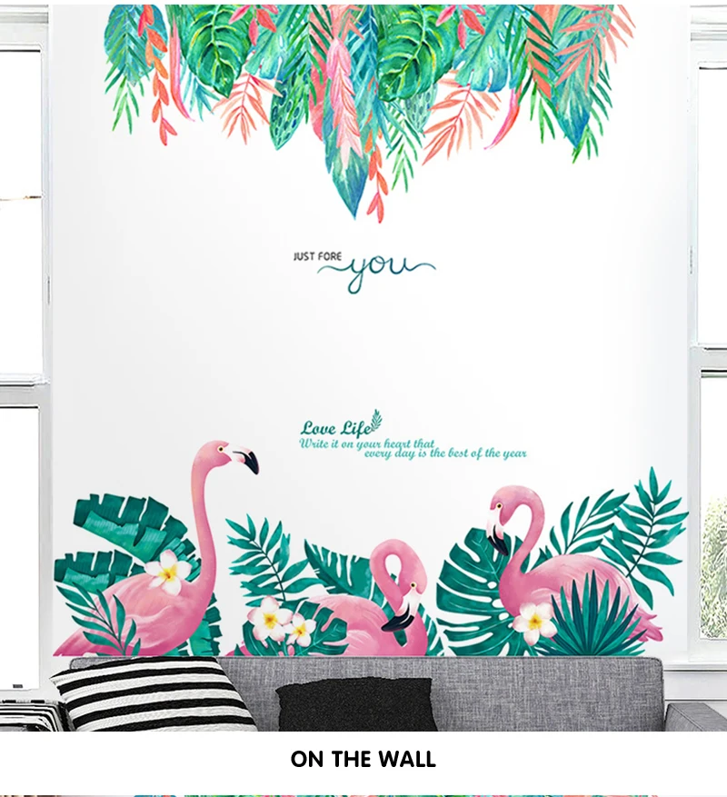 Large flamingo green plant wall stickers bedroom sticker home decor living room sofa background wall decor girl room decoration