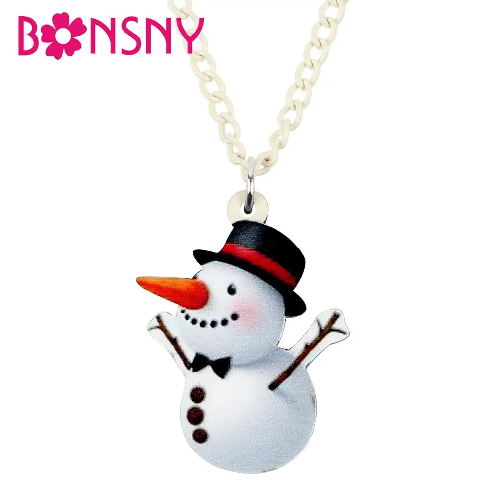 Bonsny Acrylic Christmas Happy Hat Gentleman Snowman Necklace Choker For Lady Girls Teens Festival Decoration Gift 2019 Hot Sale | Украшения