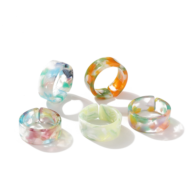 Korean Colorful Transparent Resin Acrylic Rings Set for Women Trendy Geometric Square Round Ring Wedding Jewelry