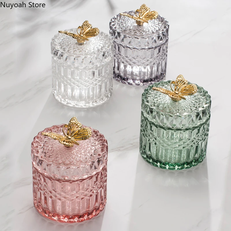 Nordic Butterfly Glass Storage Jar Jewelry Box Household Cotton Swab Box Desktop Transparent Glass Jar Decoration Decoration 5