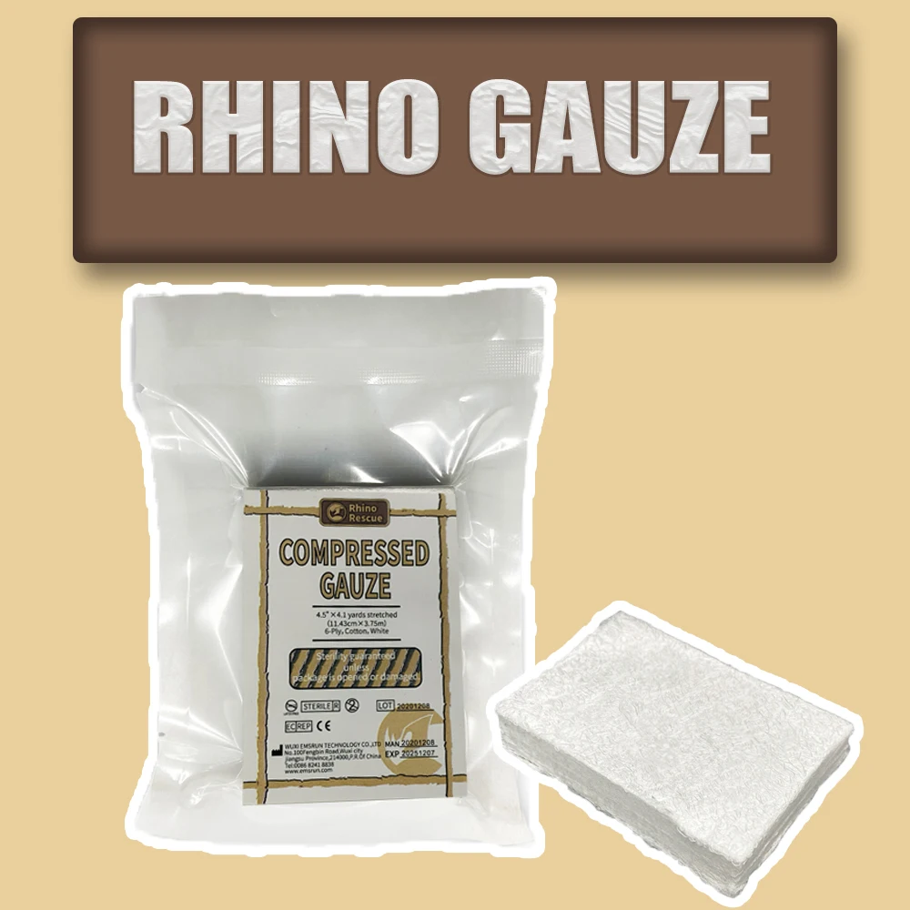 RHINO RESCUE Sterile Compressed Gauze for Emergency Wound Dressing, First Aid and Trauma Kit