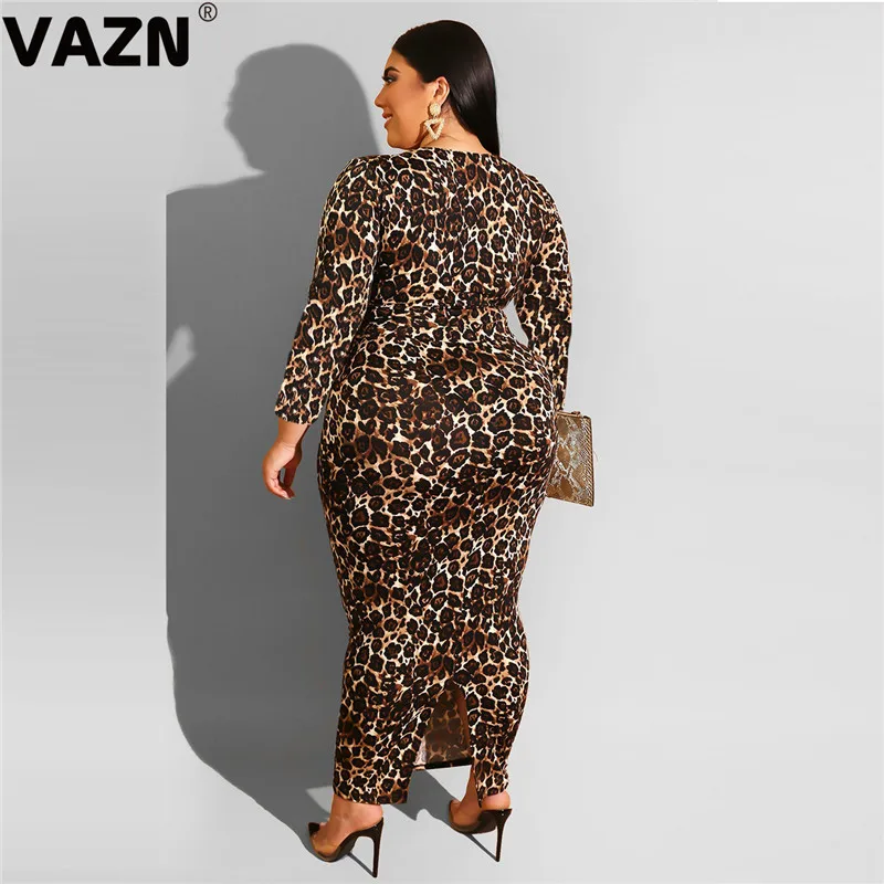 VAZN HEJ5056 Новые Большие размеры для зрелых лет новейший стиль Леопардовый узор полный рукав группа макси юбки эластичные женские 2 шт набор