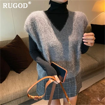 

RUGOD Elegant knitted women sweater vest 2019 Korean chic Cashmere soft sleeveless sweater tanks female Casual auturm outwear
