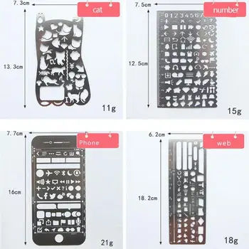 

1pc Creative Multi-function Drawing Graffiti Bookmarks Hand Ruler Stainless Steel Hollow Pattern Ruler Geometry Lace Ruler