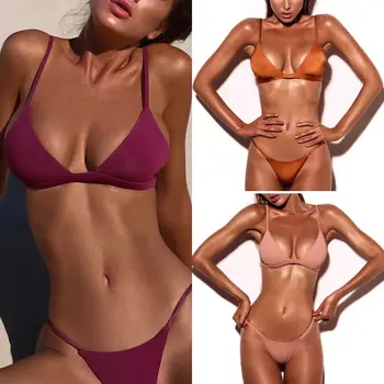 

Swimsuit Women Bikini 2019 High Cut Thong Bathing Suit High Waist Swimwear Solid Brazilian Biquini Swim Beach Micro Bikinis Set