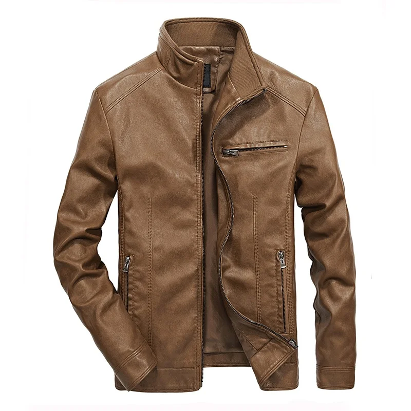 Мужские кожаные куртки осенне-зимняя куртка мужской классический мотоцикл стиль мужской внутри толстые пальто мужская кожаная куртка za, ZA241 - Цвет: Khaki