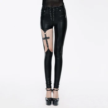 

Devil Fashion Women Punk Rock Personality PU Leather Pants Sexy Hollow Out Slim-Fitting Pencil Trousers