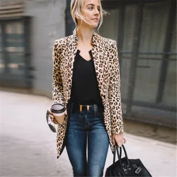 

S-5XL Plus Size Women Leopard Print Jackets Long Sleeve Coat Women Cardigan Coats Office Lady Casual Leopard Jackets Coat Tops